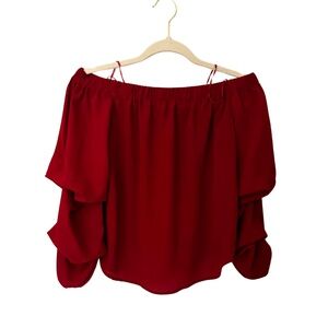 InTu. Red Peasant Top with cascading, tiered sleeves S